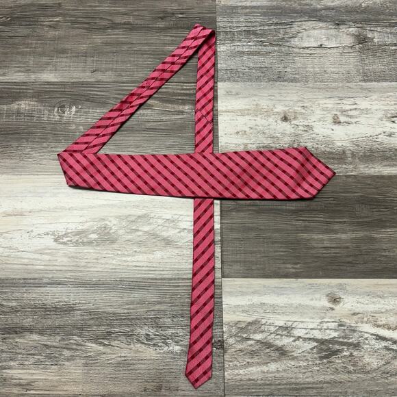 Charles Tyrwhitt Pink Red Plaid Mens 59" Jacquard Business Corpcore Silk Tie EUC - Picture 2 of 8